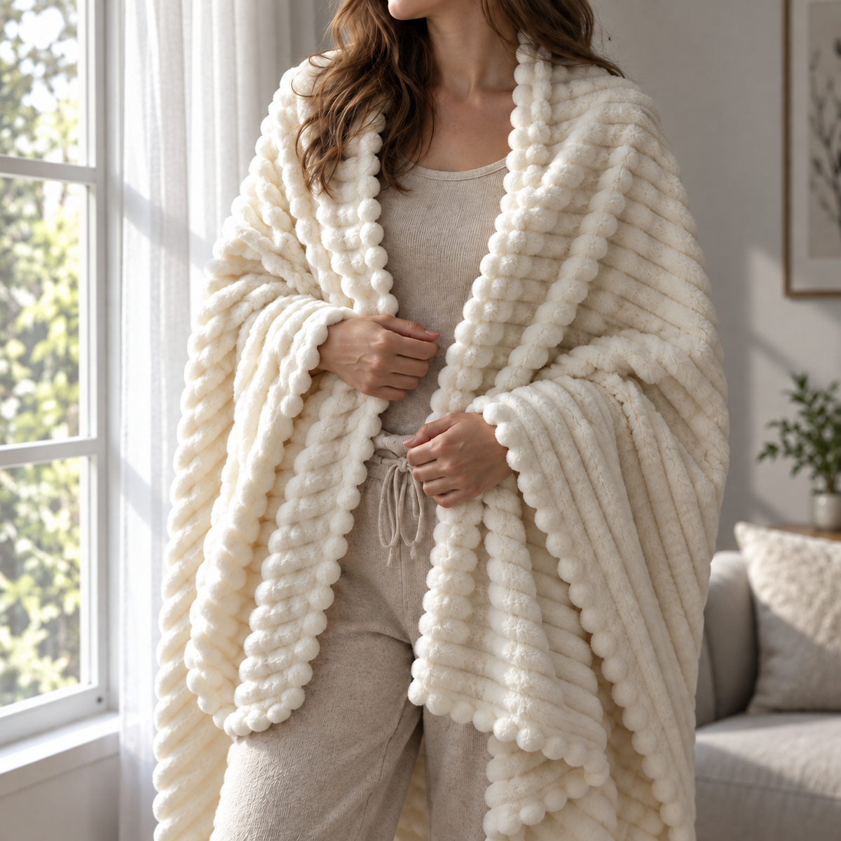 Ivory Plume blanket texture and styling