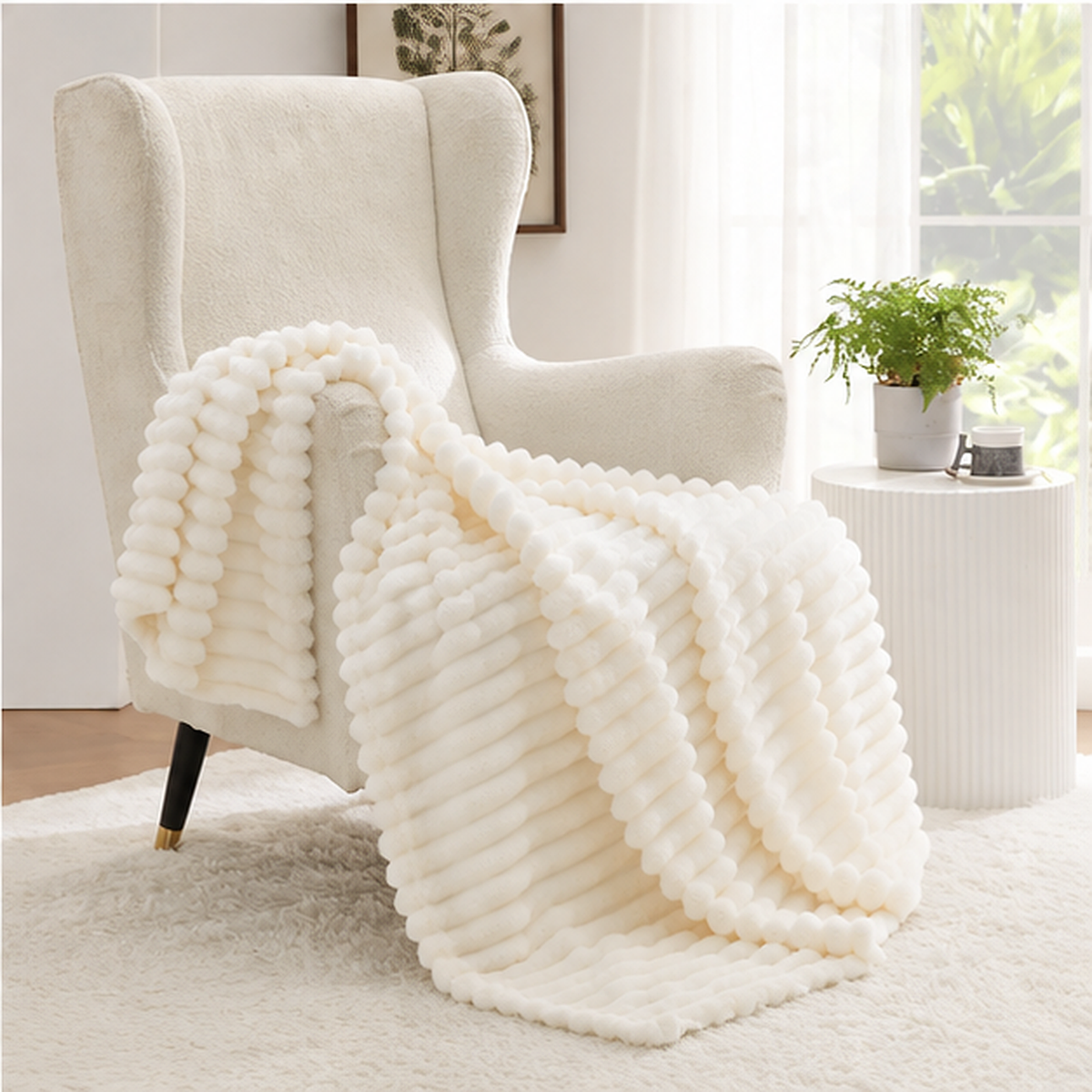 Ivory Plume blanket on a chair